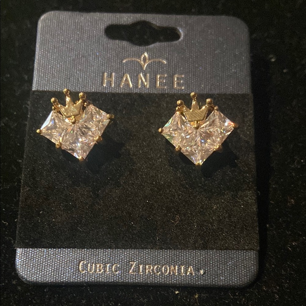 Hanee Gold Crown Cubic Zirconia Earrings